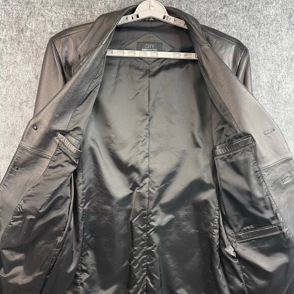 Jones New York City Black Leather 3 Button Mens Jacket Size 40L - Picture 3 of 8